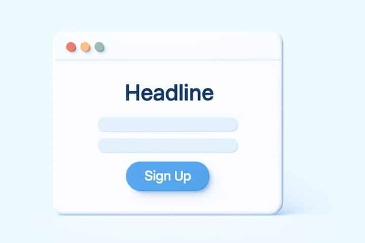 Simple landing page on web browser with headline, call-to-action button, and form in clean blue and white design
